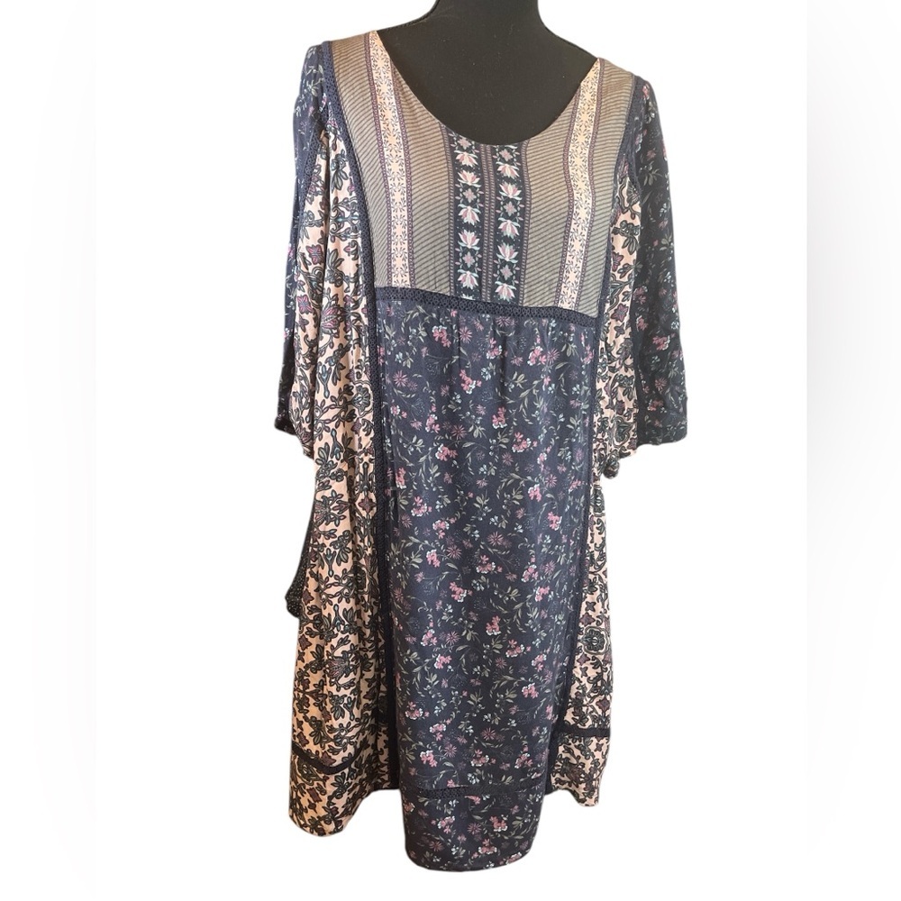 Bob Timberlake Mixed Pattern Three Quarter Sleeve Dress | Size M